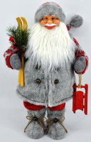 Фигура Санта-Клаус с санками и лыжами 90см серый/красный