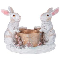 Фигурка Два зайца у горшка с цветочком новогодняя Н-24см L-18см W-15см D-12см 501413